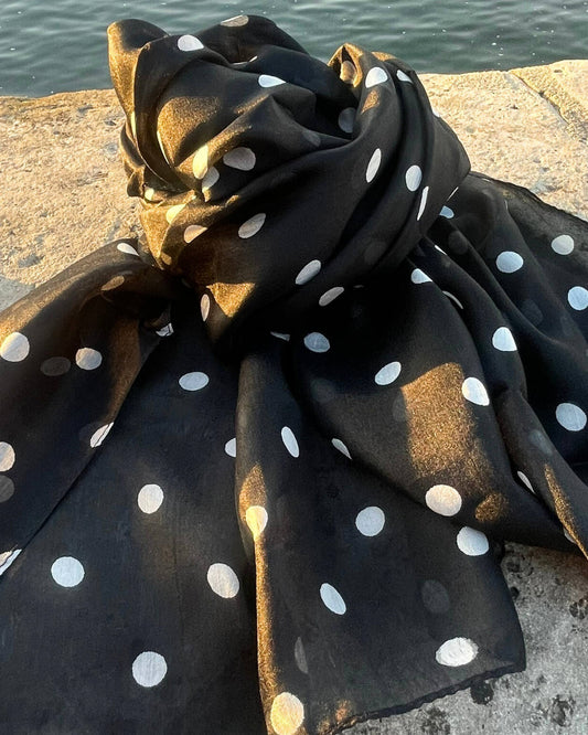 Foulard en Soie – Doux et Léger - Pois Noir&Blanc