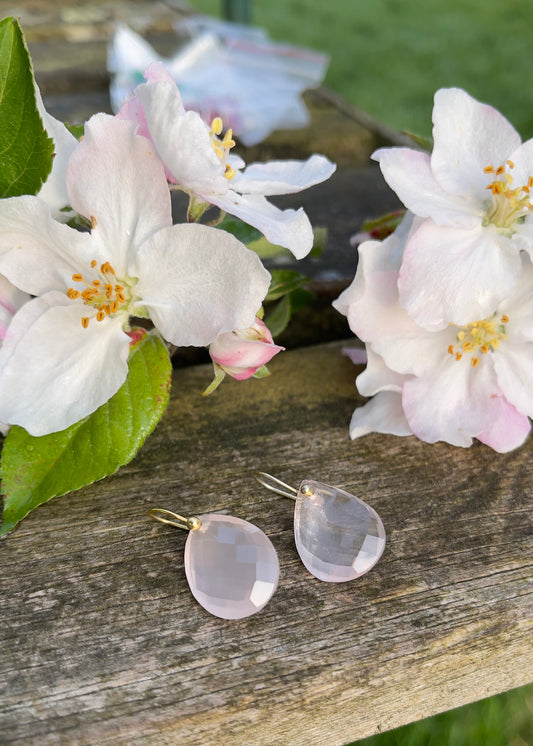 Boucles d'oreilles "Tear drop" en Quartz Rose