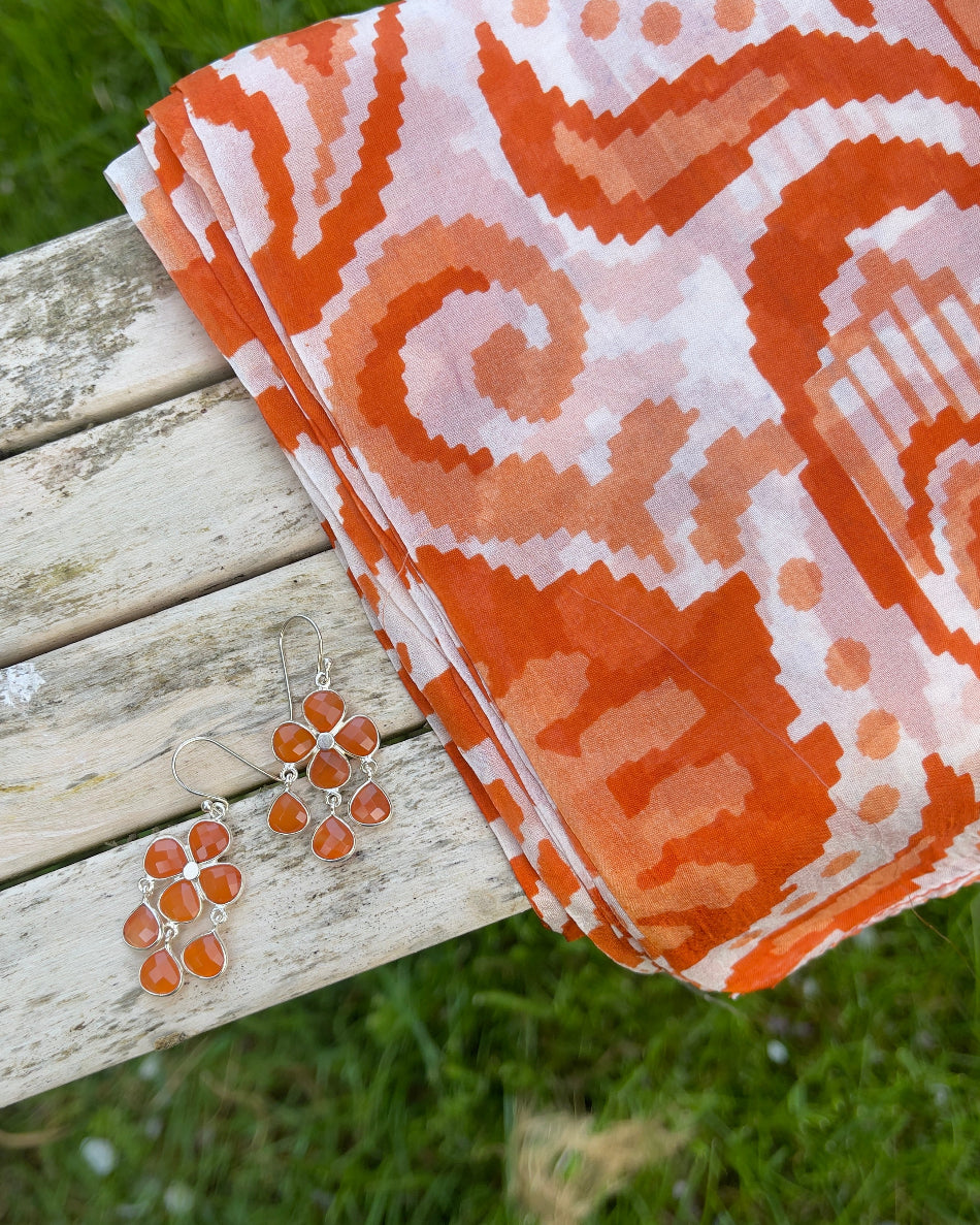 Large Silk Scarf – Grey Ikat Pattern