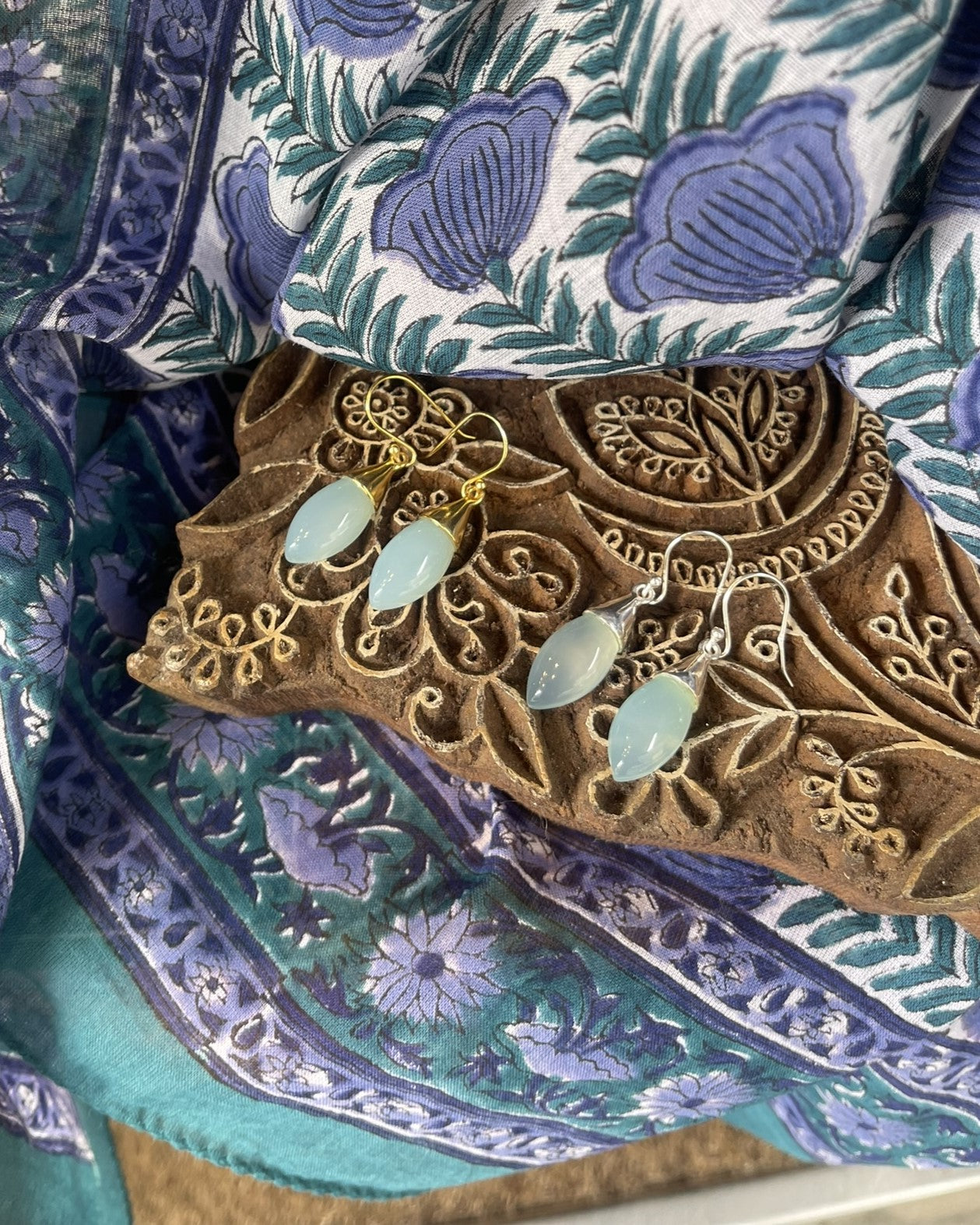 Boucles d'oreilles Calcédoine aqua