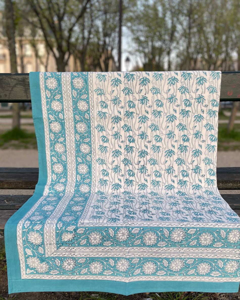 Nappe Bleu turquoise fleurie