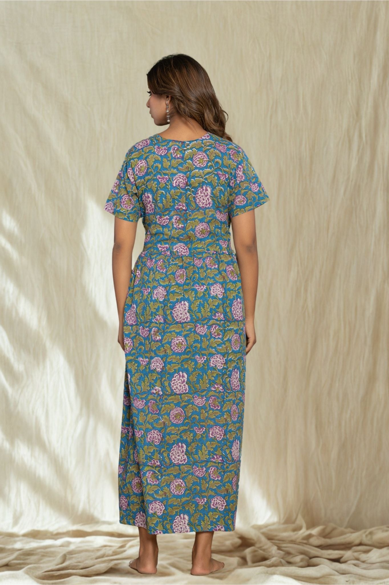 Robe Longue à Fleurs "Bleu Sérénité"