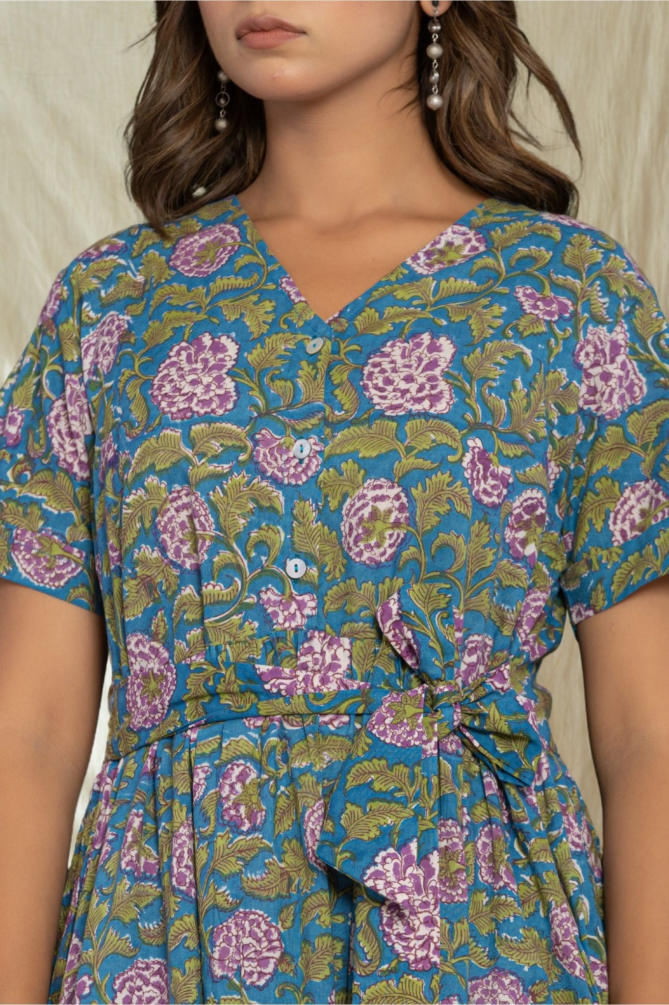 Robe Longue à Fleurs "Bleu Sérénité"