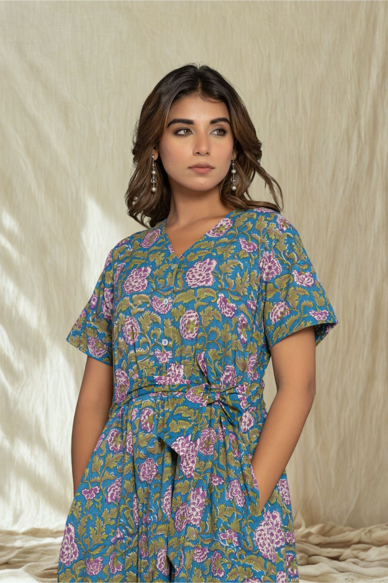 Robe Longue à Fleurs "Bleu Sérénité"
