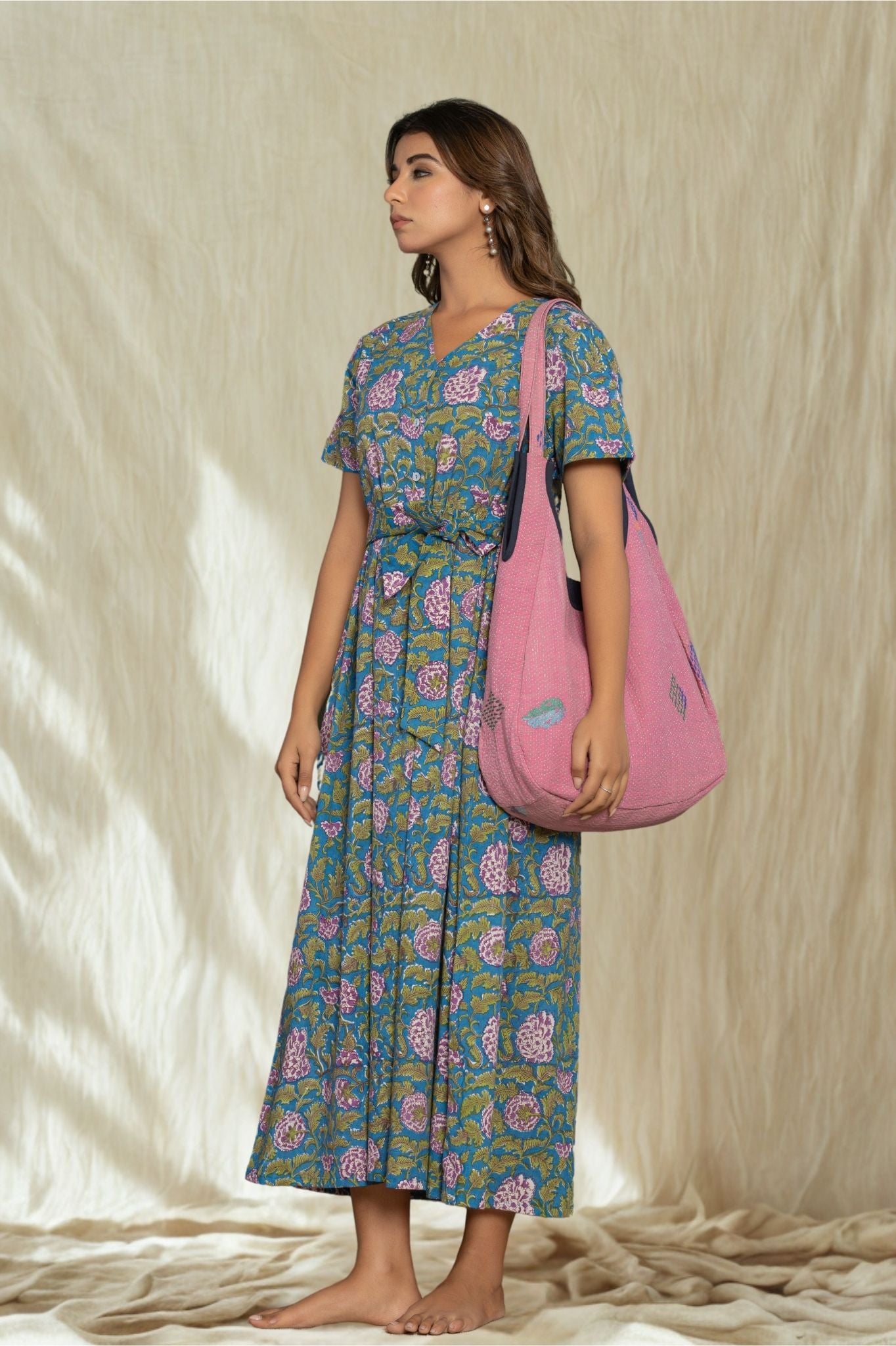 Robe Longue à Fleurs "Bleu Sérénité"