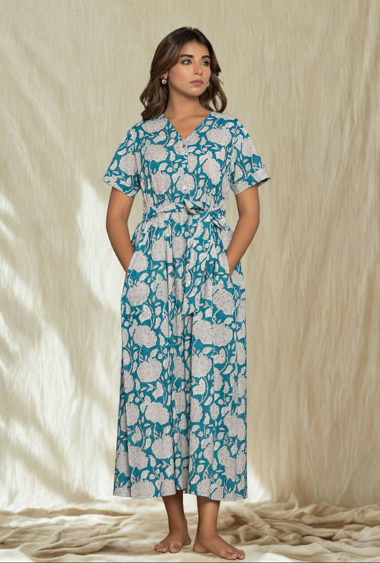 Robe longue à fleurs "Jardin d'Hortensia"