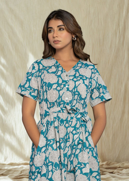 Robe longue à fleurs "Jardin d'Hortensia"