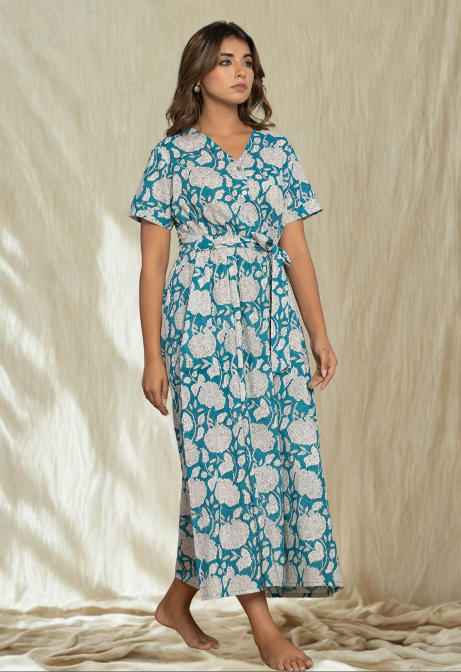 Robe longue à fleurs "Jardin d'Hortensia"
