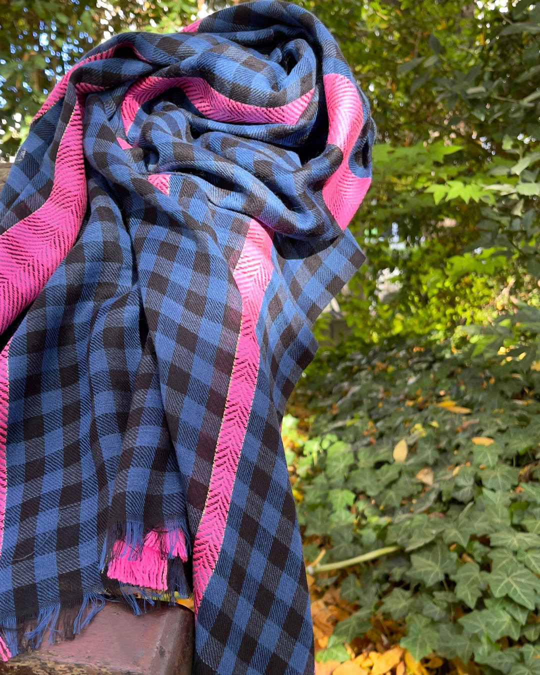 Châle Laine & Coton à Carreaux– BLEU CHECK