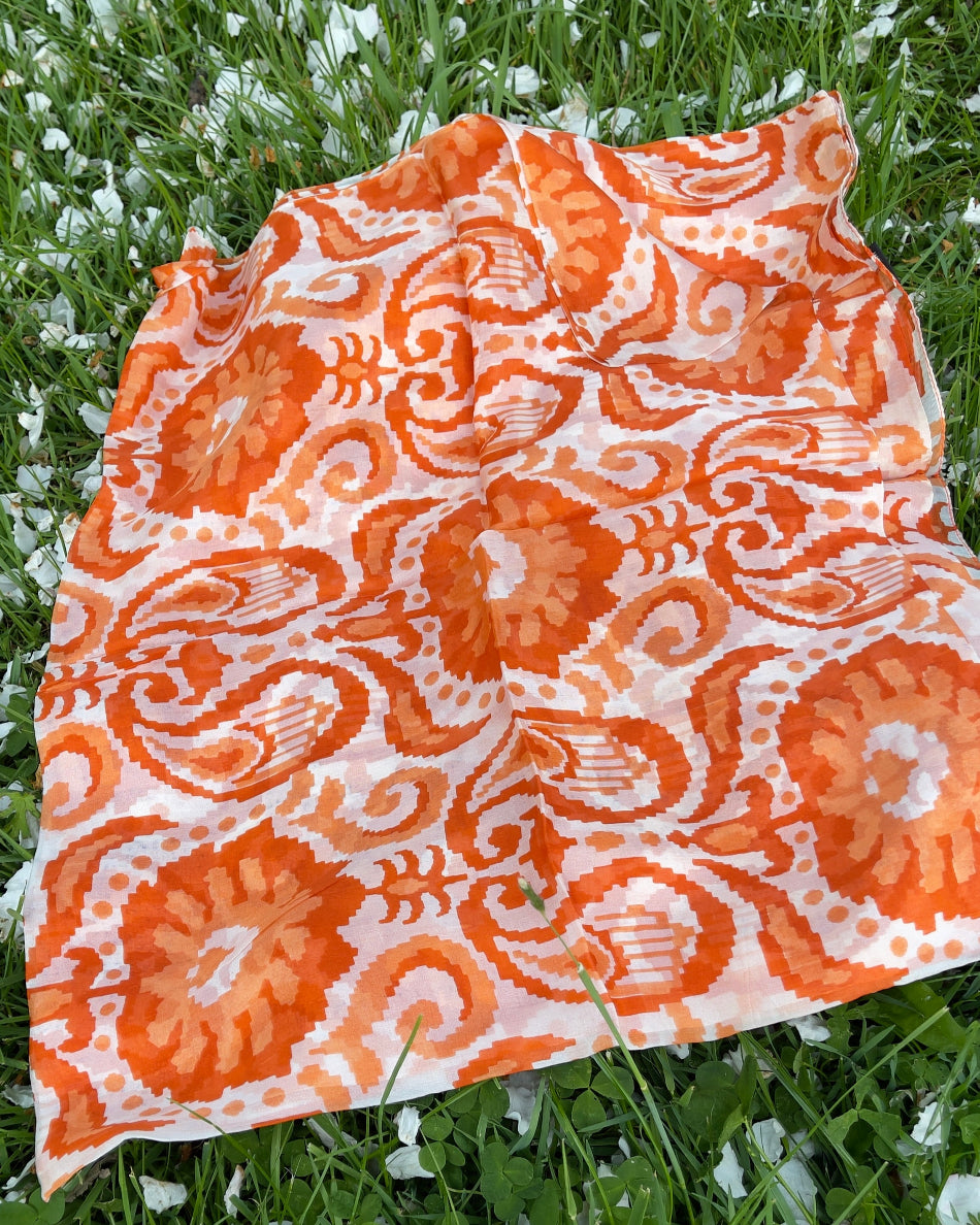 Large Silk Scarf – Grey Ikat Pattern