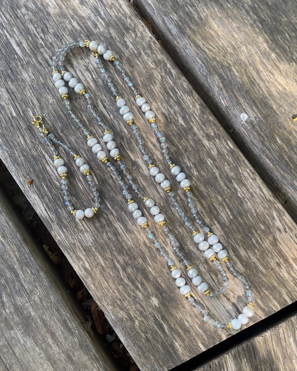 Collier long Perles et Labradorite