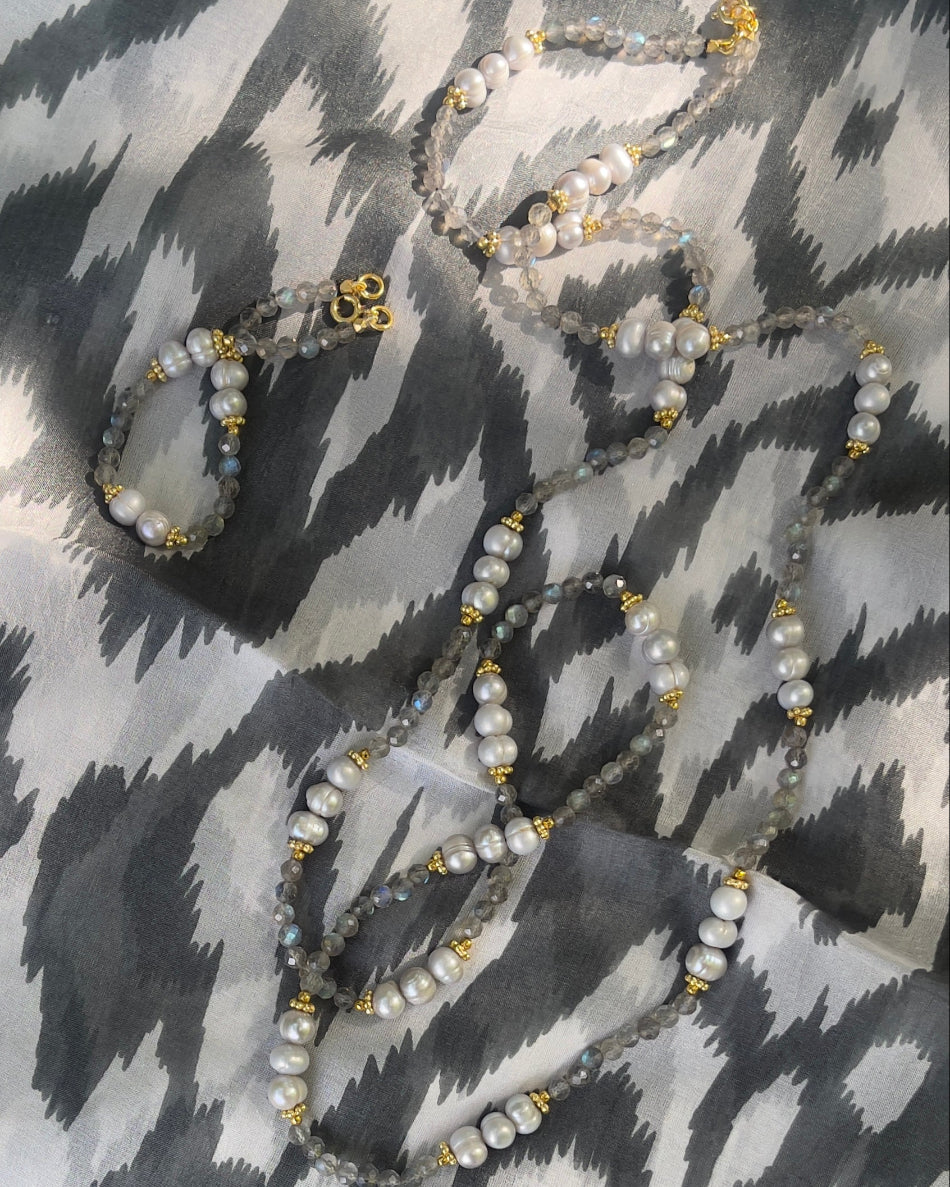 Collier long Perles et Labradorite