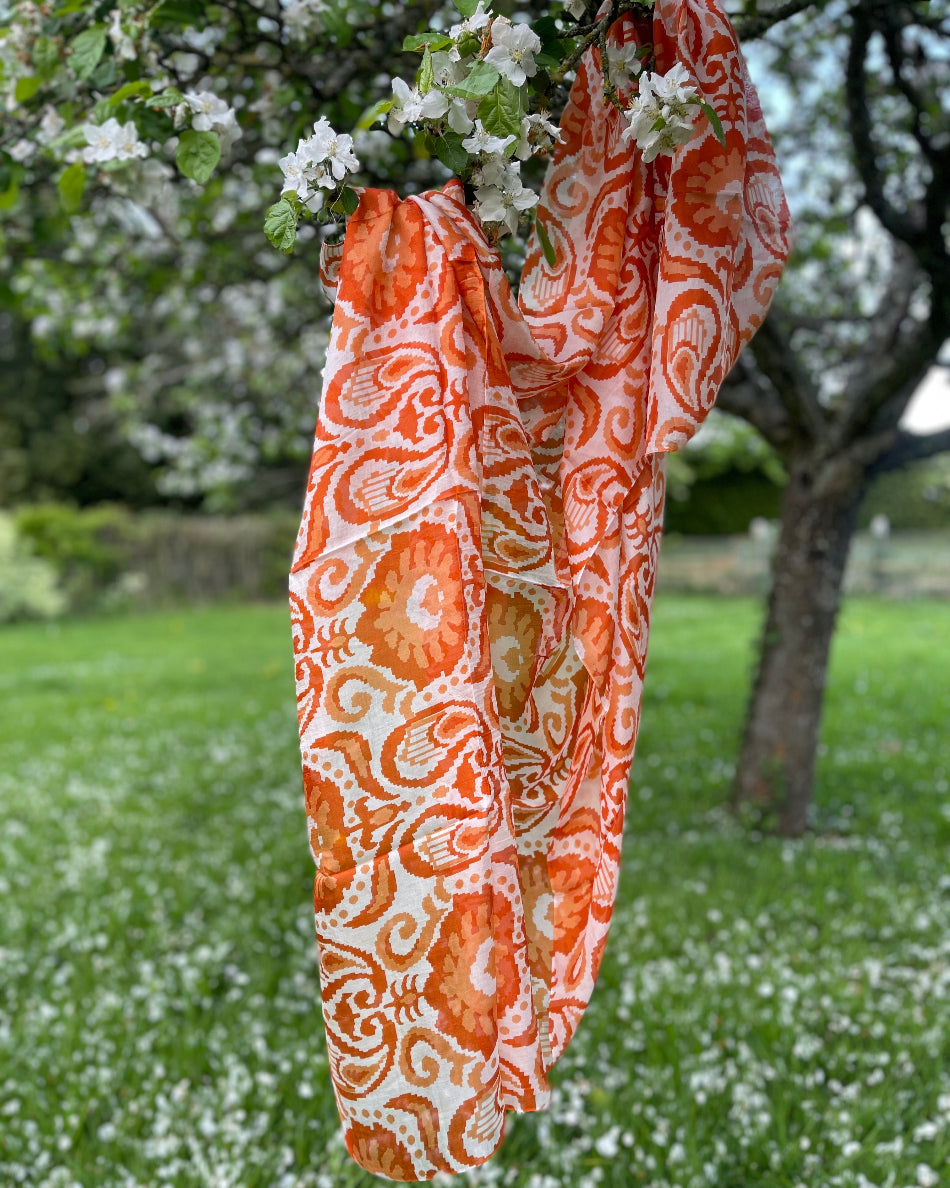 Large Silk Scarf – Grey Ikat Pattern