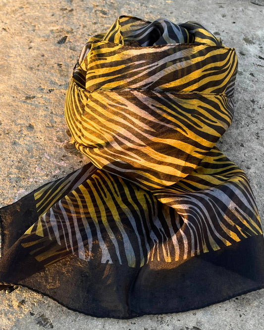 Foulard en Soie – Doux et Léger - Motif Zèbre Bleu doré