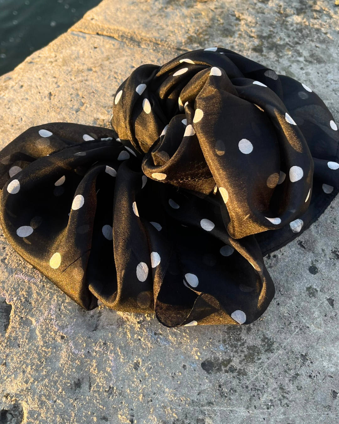 Silk Scarf – Soft and Lightweight – Black &amp; White Polka Dots