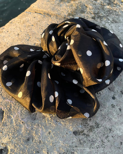 Silk Scarf – Soft and Lightweight – Black &amp; White Polka Dots