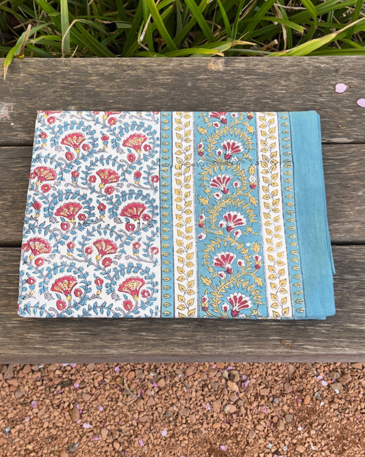 Nappe Jaipur Bleu – Motif floral indien en coton imprimé à la main