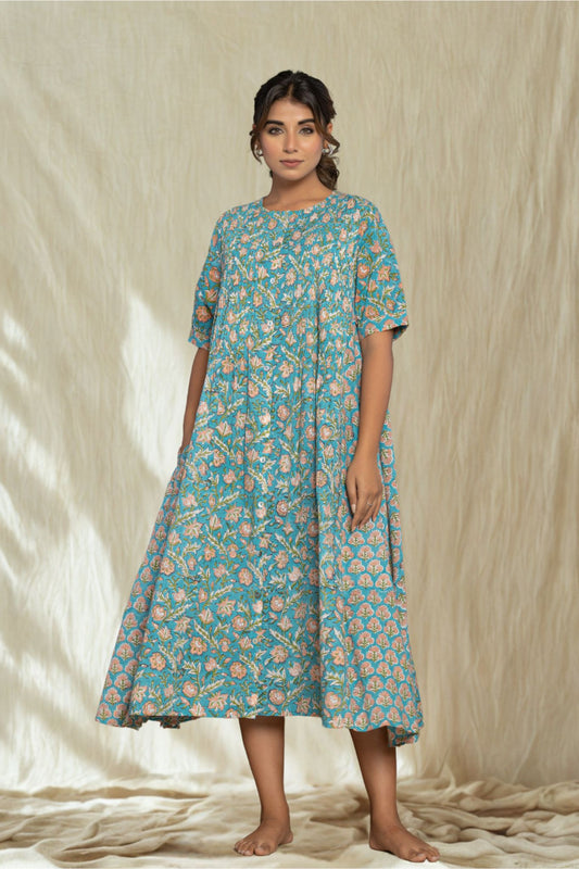 "Serenity Blue" Long Floral Dress