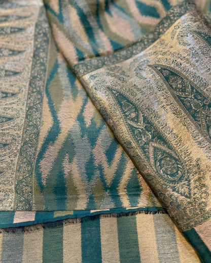 Grand Châle en Laine et Lurex TRADITIONNEL Vert – 100 x 200 cm