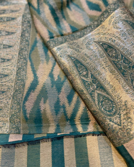 Grand Châle en Laine et Lurex TRADITIONNEL Vert – 100 x 200 cm