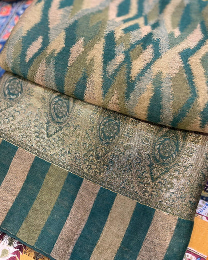 Grand Châle en Laine et Lurex TRADITIONNEL Vert – 100 x 200 cm