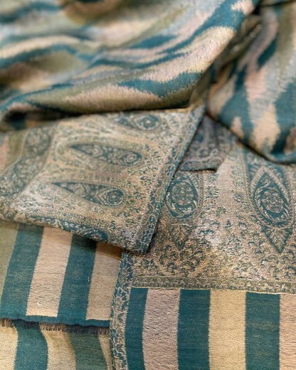 Grand Châle en Laine et Lurex TRADITIONNEL Vert – 100 x 200 cm