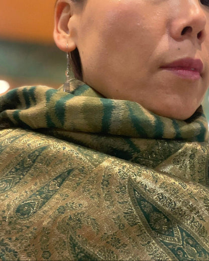 Grand Châle en Laine et Lurex TRADITIONNEL Vert – 100 x 200 cm