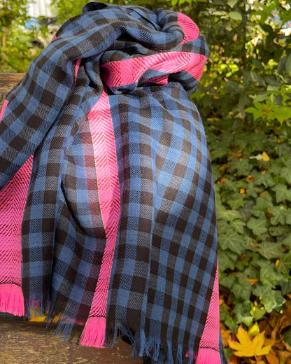 Châle Laine & Coton à Carreaux– BLEU CHECK