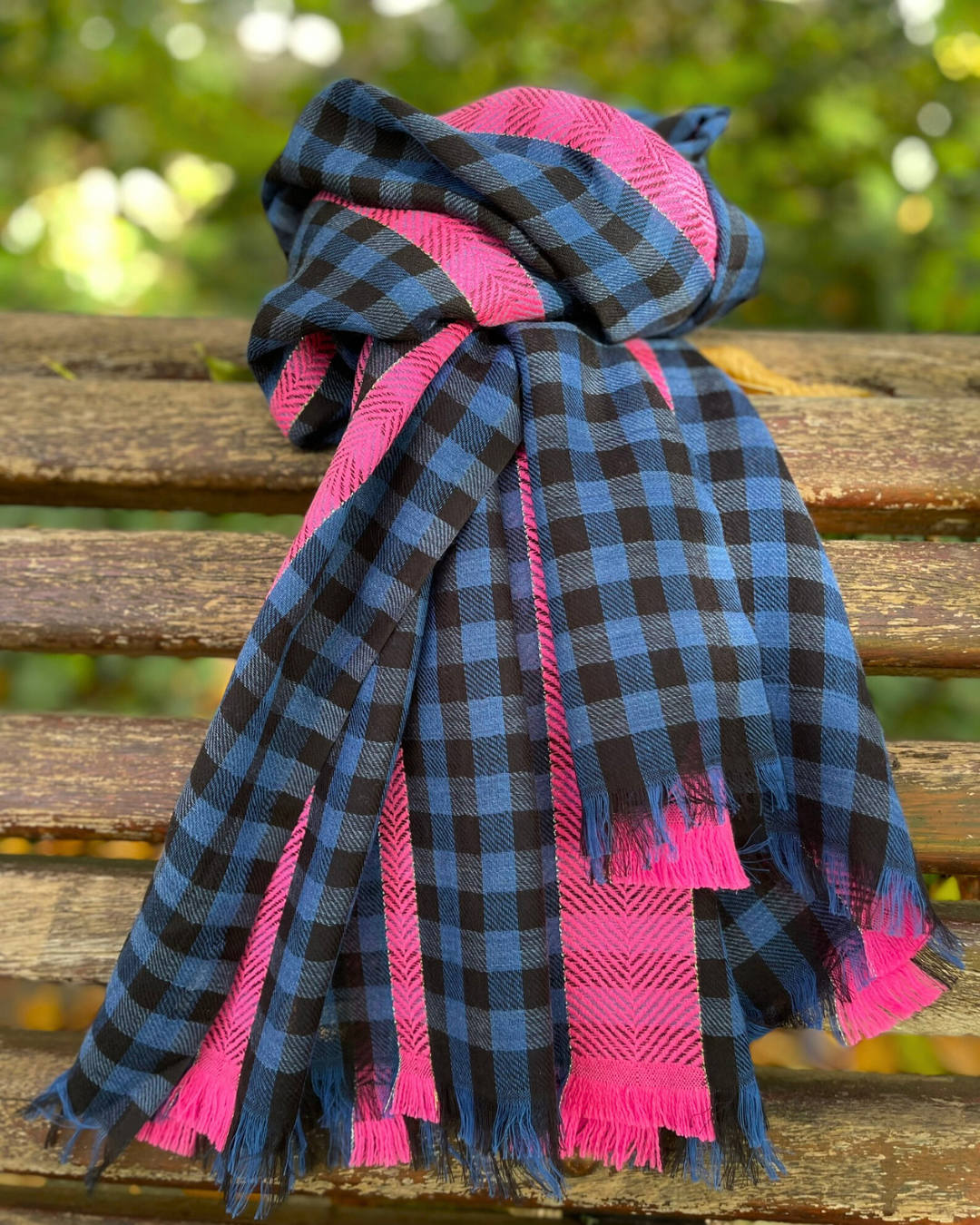 Châle Laine & Coton à Carreaux– BLEU CHECK