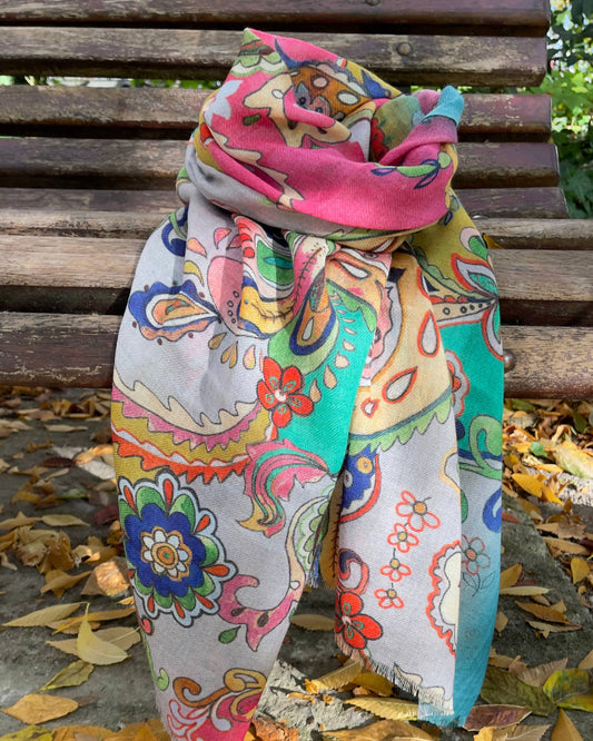Châle en Laine et Soie PAISLEY – Doux, Léger et Coloré 70 x 190 cm