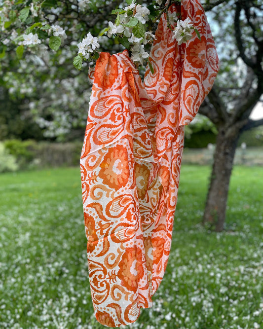 Grand Foulard en Soie – Orange Solaire