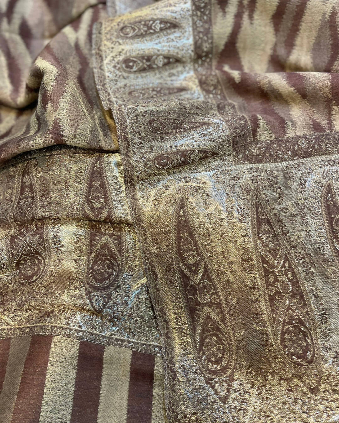 Grand Châle en Laine et Lurex TRADITIONNEL Marron – 100 x 200 cm