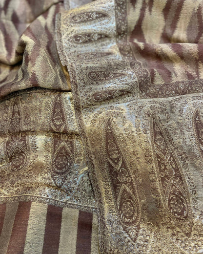 Grand Châle en Laine et Lurex TRADITIONNEL Marron – 100 x 200 cm