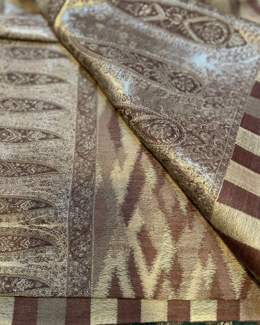 Grand Châle en Laine et Lurex TRADITIONNEL Marron – 100 x 200 cm