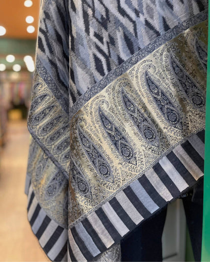 Grand Châle en Laine et Lurex TRADITIONNEL Noir – 100 x 200 cm