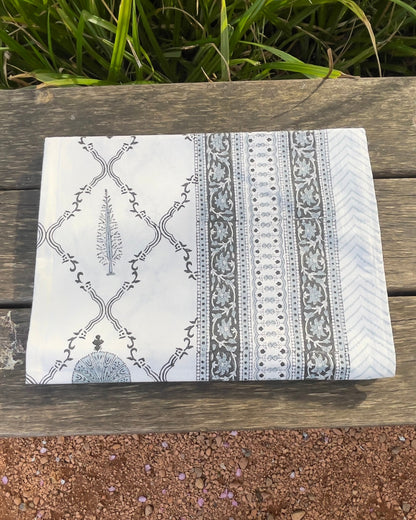 Nappe Rajasthan Gris- en coton imprimé à la main