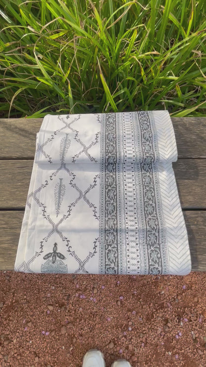 Nappe Rajasthan Gris- en coton imprimé à la main