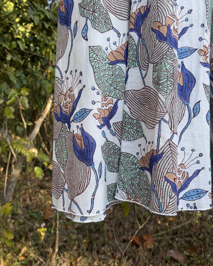 Robe longue en coton bleu floral  - Ananda