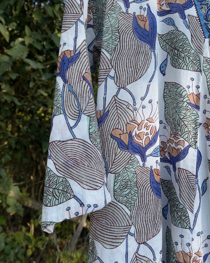 Robe longue en coton bleu floral  - Ananda